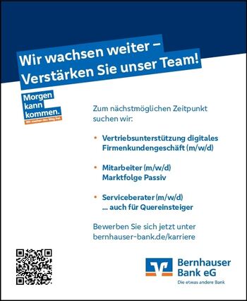 Bernhauser Bank eG; Stellenanzeige