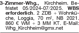 3-Zimmer-Whg., Kirchheim.