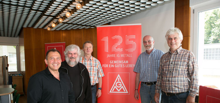 Der IGM-Ortsvorstand (von links): Mario Taccogna, Günter Hornung, Karl-Heinz Greth, Gerhard Wick und Jürgen Groß. Es fehlt Monik