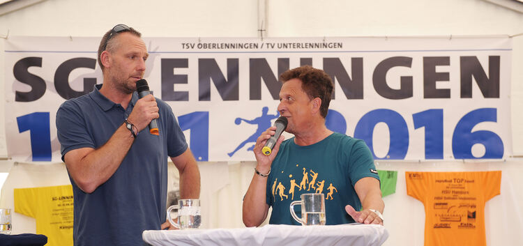 Christian Schwarzer (links) im Gespräch mit Moderator Karlheinz Beck. Beim Jubiläum der SG im vergangenen Sommer entstand die Id